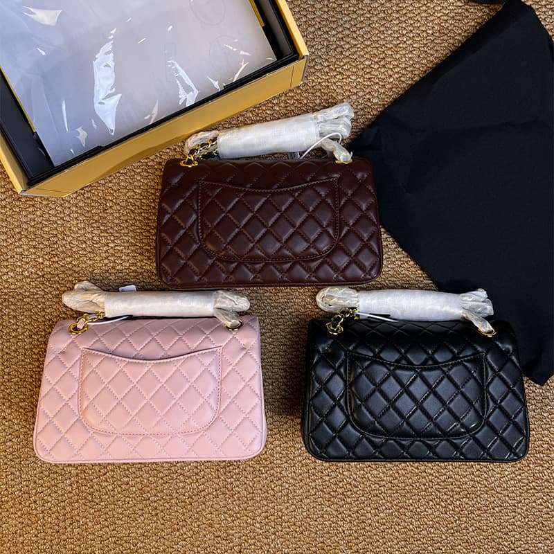 Chanel-style Leather CF Bag 2025 Summer Premium Quilted Crossbody Bag with Gold Ball Chain, Small Square Bag