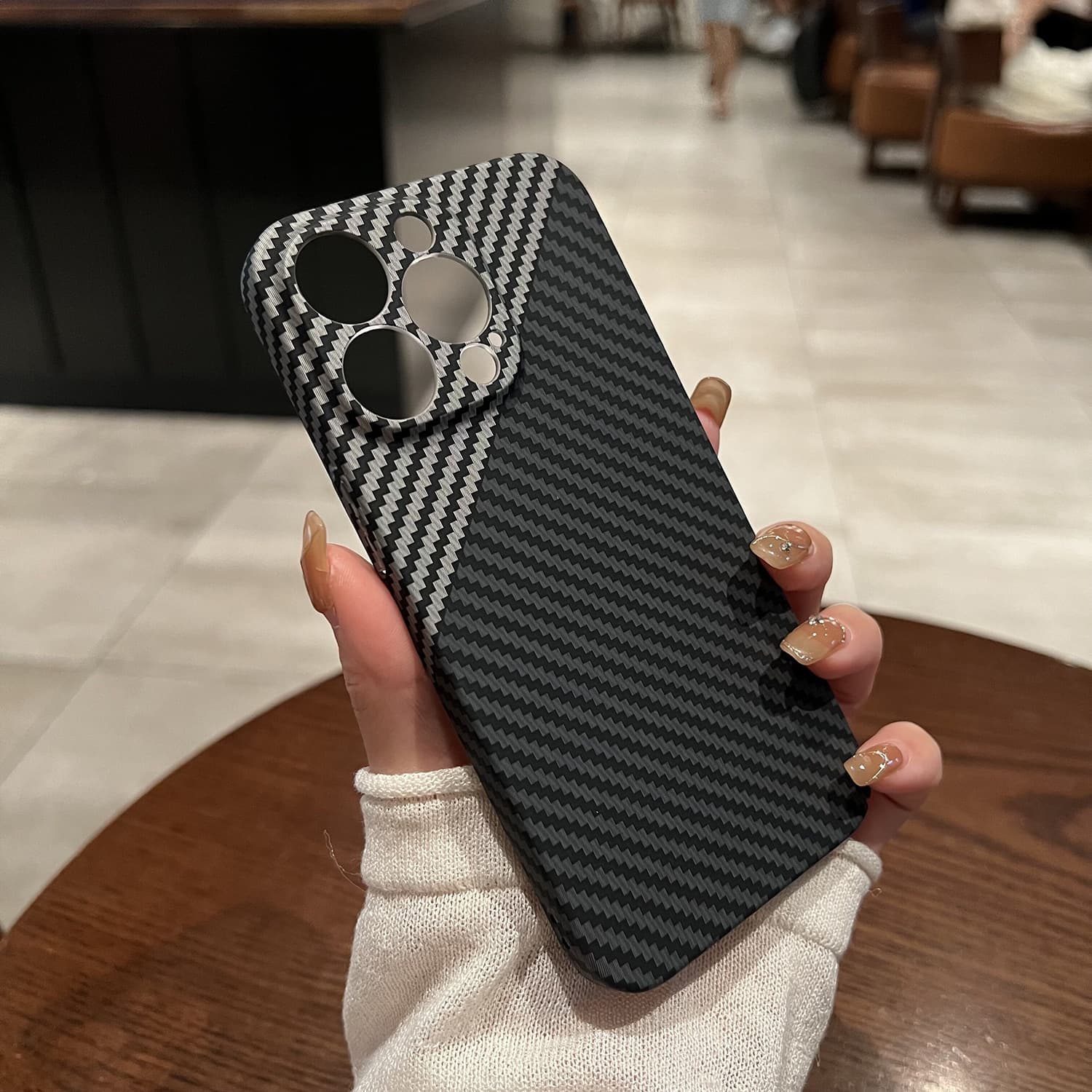 Compatible with iPhone 16 Case Ultra-Thin Carbon Fiber Texture Apple 15 Kevlar Full Coverage Anti-Drop Hard Shell