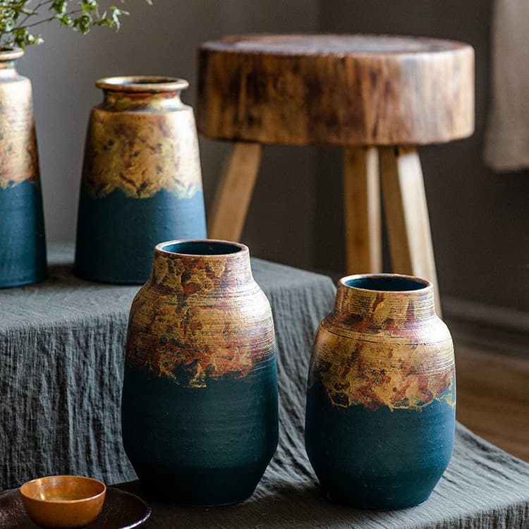 Juhan Coarse Pottery Vase Decoration Succulent Planter Living Room New Chinese Style Dried Flower Arrangement Vintage Earthenware Pot Handmade Special Price