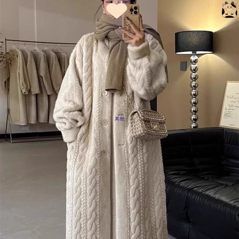 Leather Jacket Autumn Winter 2026 New Style Fur Mink Plush Twist Long Coat One-Piece Cardigan Women