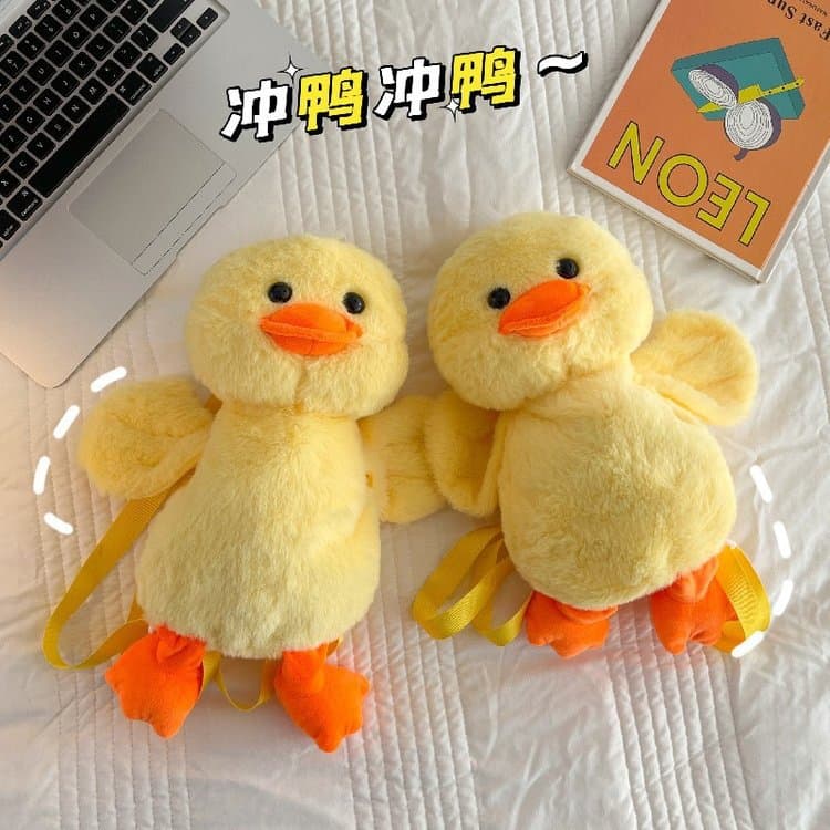 Ins little yellow duck backpack 2022 new style with personality doll, sweet crossbody cartoon fluffy bag for girls