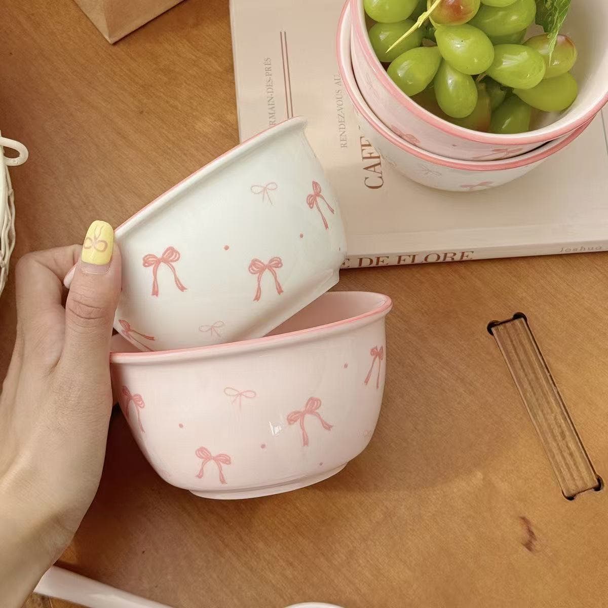 4.5-inch Ceramic Bowl, Ins-Style Underglaze Color, Home Rice Bowl, Cream Rice Bowl, Tableware, High Appearance, Cute Dormitory Dessert Bowl