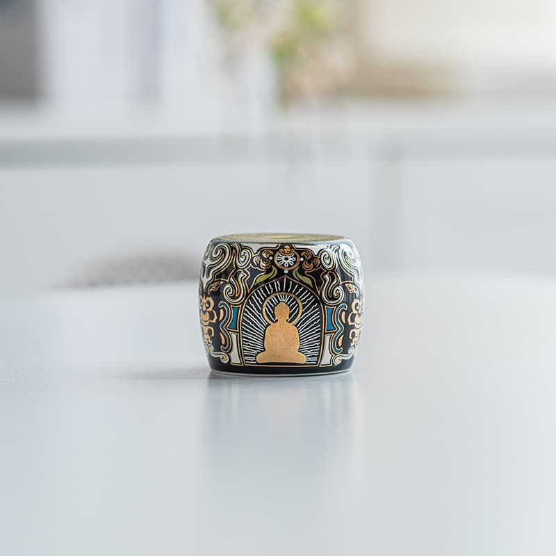 Dunhuang Thangka Gold and Silver Inlay Retro Gilded Cup Lid Rest, Chinese Ceramic Tea Bowl, Tea Set, Tea Ceremony Accessories, Decorative Piece