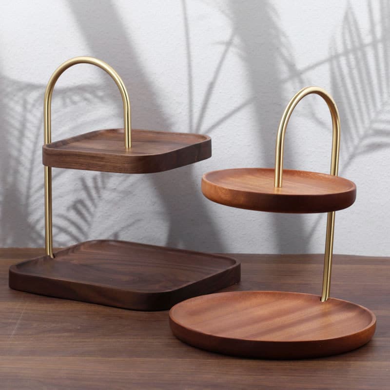 Solid Wood Double-Layer Dried Fruit Tray, Dim Sum Plate, Creative Display Tray, Candy Tray Living Room Coffee Table Storage Tray, Fruit Tray Nordic