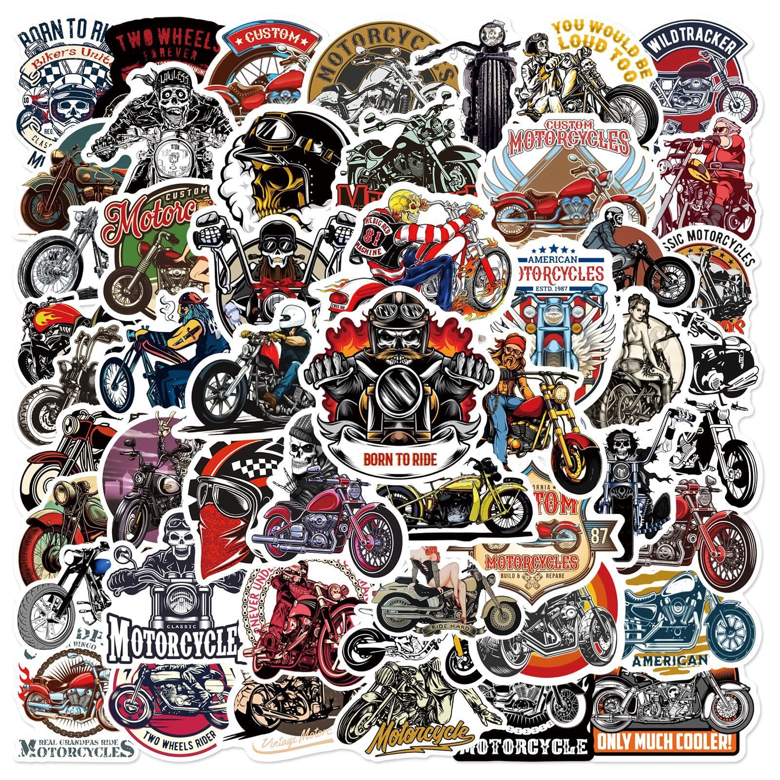 50 Cool Motorcycle Graffiti Stickers for Decorating Helmets, Skateboards, Phone Cases, Luggage, Notebooks - Waterproof Stickers