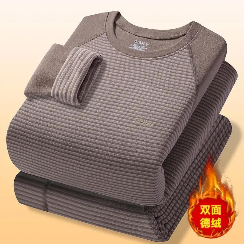 2025 Men's Thermal Fleece Winter Underwear Set Youth Solid Color Heat-Generating Base Layer Top and Bottom Two-Piece Set
