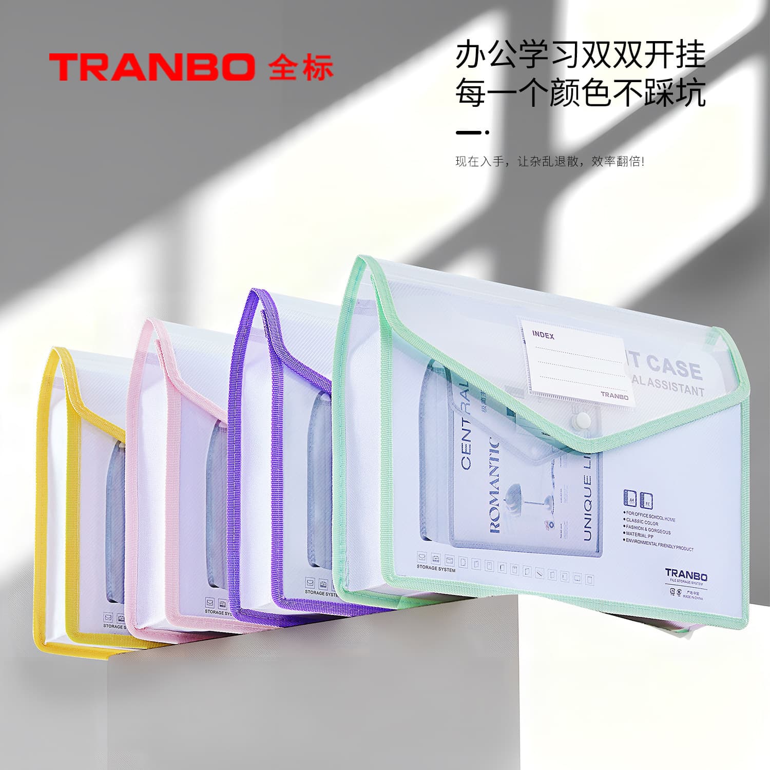 Tranbo Cross-Border Amazon 3D Diagonal Transparent A4 FC File Organizer Bag, Labelable