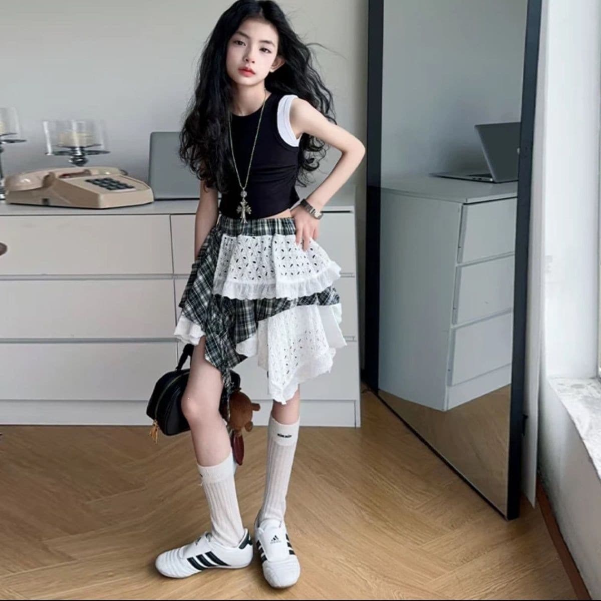 Girls Summer Fashionable Irregular Short Skirt Set 2026 Middle and Large Children New Street-Friendly Short-sleeved Skirt Two-piece Set Trendy