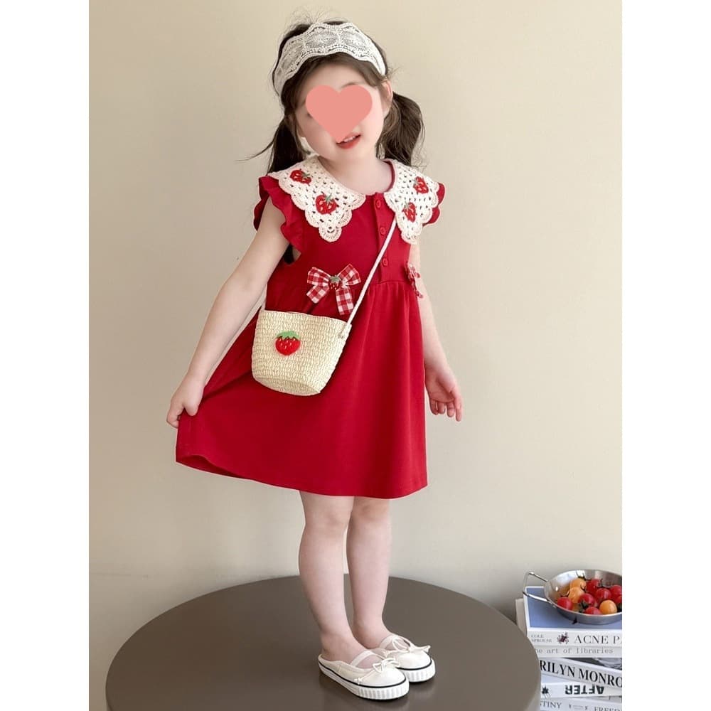 Girls Summer Dress 2026 New Style Baby Vest Dress Red Festive Birthday Party Dress