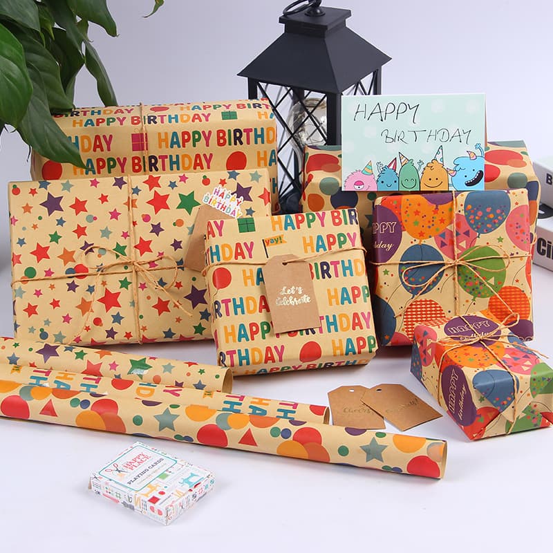 Cross-border special Happy Birthday gift wrapping paper Valentine's Day gift wrapping retro yellow cowhide large size roll paper