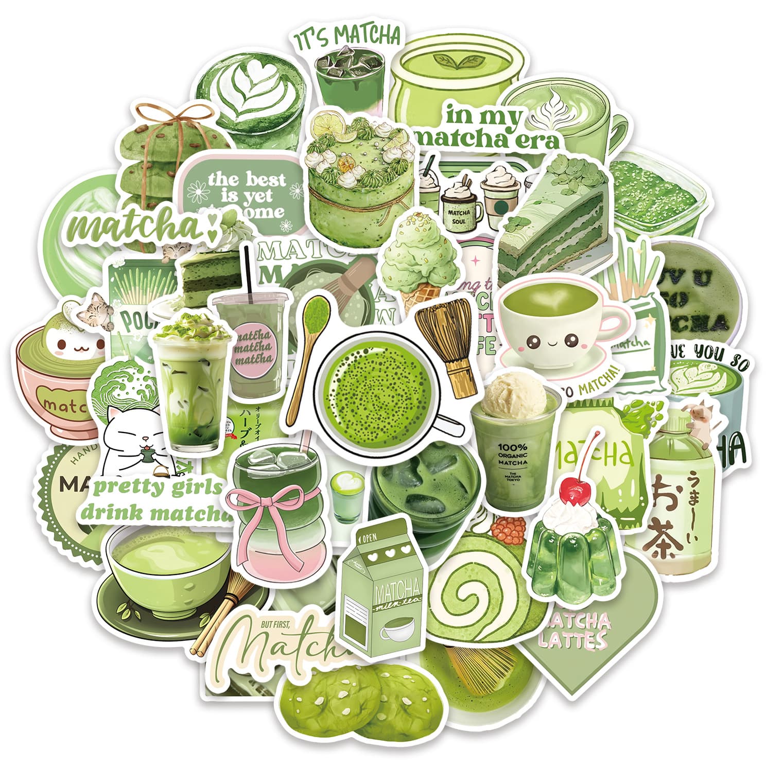 50 Matcha Girl Stickers Cute Cartoon Notebook Skateboard Personalized Waterproof Luggage Decoration Stickers Wholesale