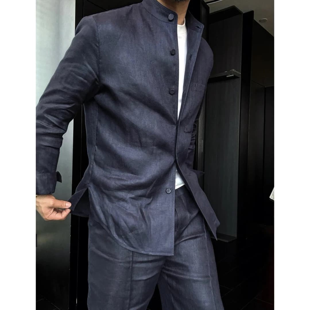 Men's Old Money Style Casual Long Sleeve Shirt and Trousers Set