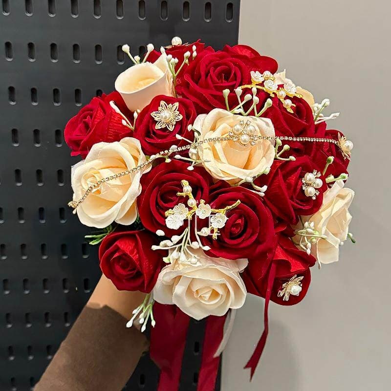 Bridal Bouquet for Wedding Photo Shoot, Artificial Handheld Gypsophila Rose Ball Flower Bouquet Wholesale