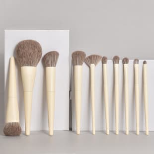 10-Piece Zero-Degree Brush Set, Stock, Soft Cream White Makeup Brush Set, Powder Brush, Blush Brush, Contour Brush, Full Set