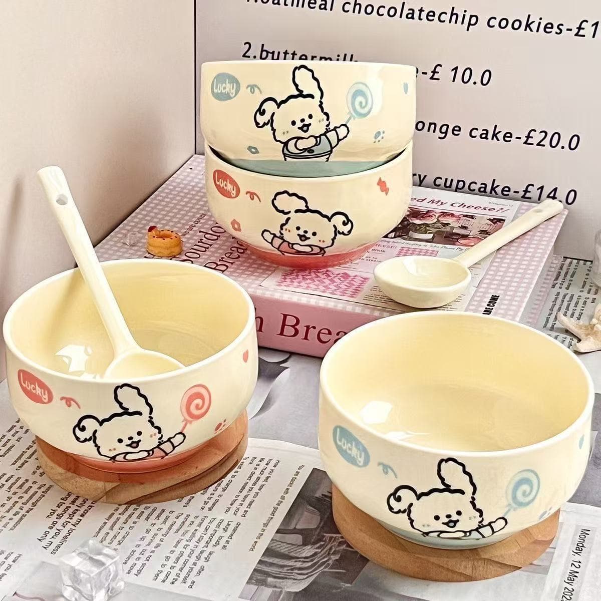 Cute ceramic rice bowl tableware household rice bowl cartoon bear high-looking fruit bowl salad dessert bowl internet celebrity
