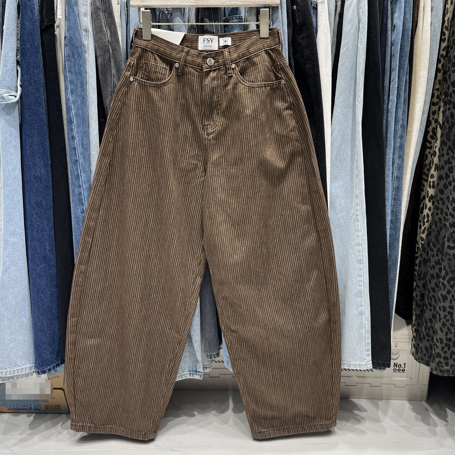 FSY Retro Striped Banana Pants Women's High Waist Loose Slim Denim Balloon Pants Lazy Drape Wide Leg Pants