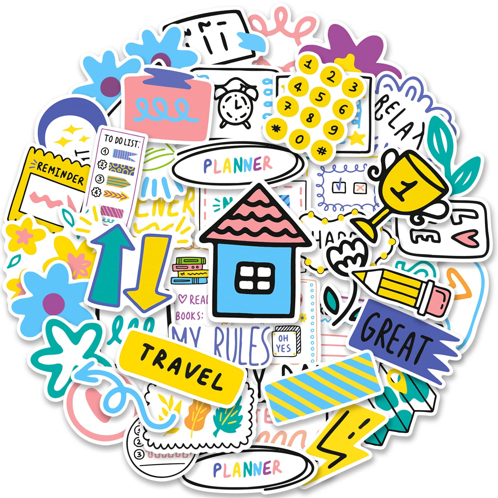 50 cross-border white background cartoon simple drawing diary stickers decorative stickers suitcase mobile phone case water cup stickers