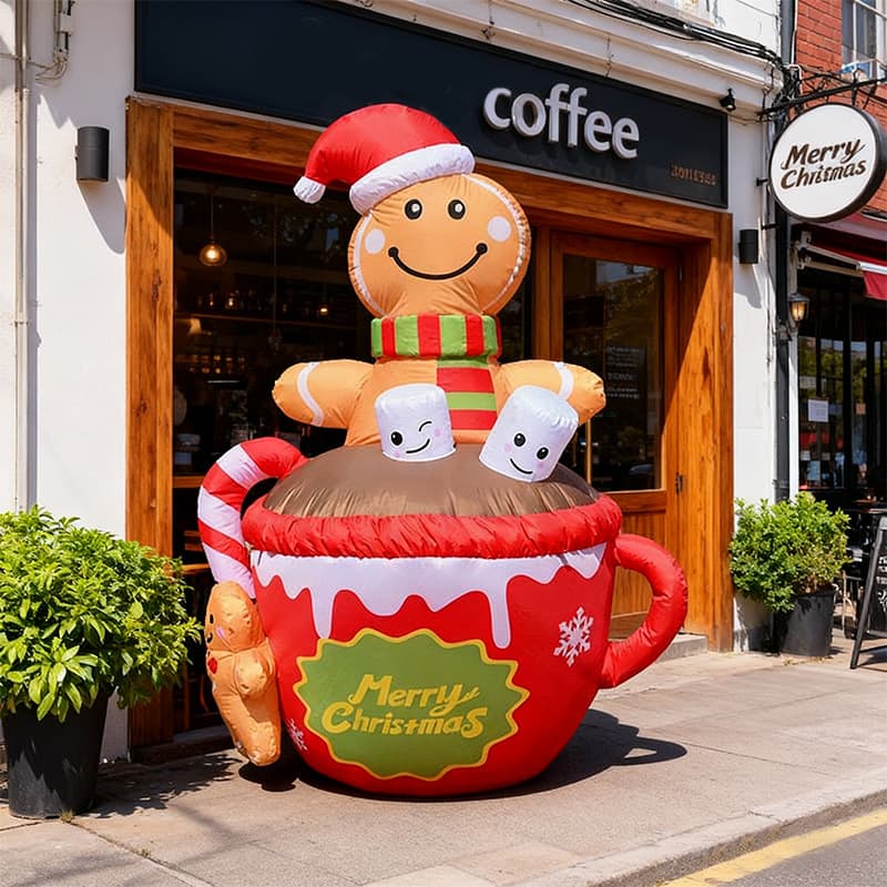 6 FT Cross-Border Christmas Inflatable Gingerbread Air Model with LED Lights for Outdoor Venue Decoration Factory