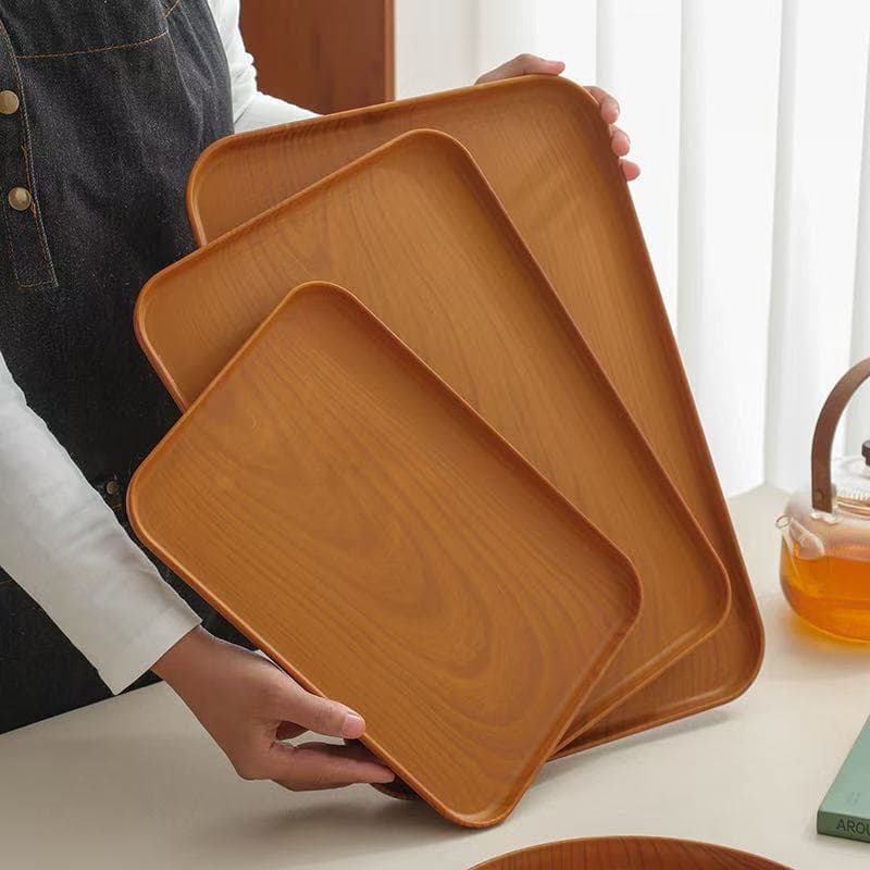 Wood grain imitation rectangular plastic tea tray, dining plate, household cup holder, café bread wooden plate