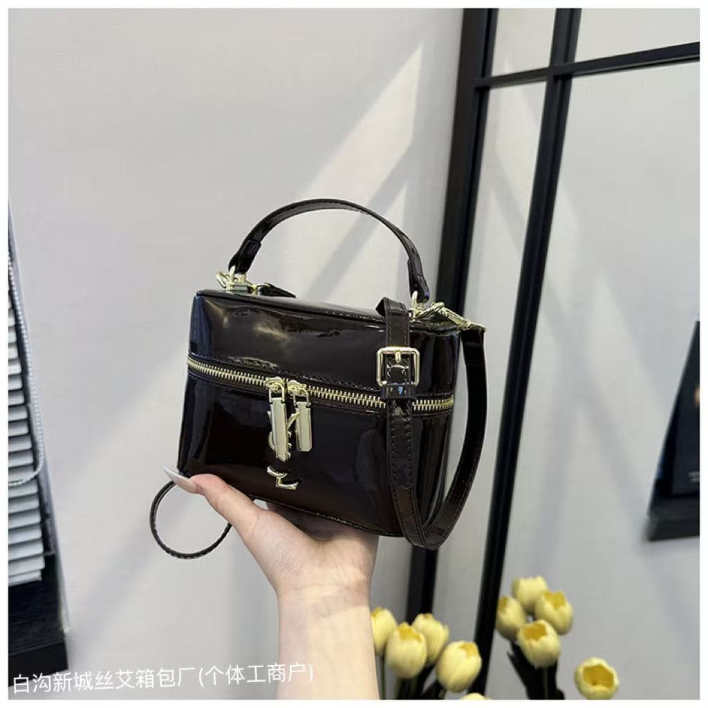 Cross-Border Bags, Elegant Light Luxury Women's Bag, Patent Leather Box Bag, Designer Niche Bag, Single-Shoulder Handheld Crossbody Bag