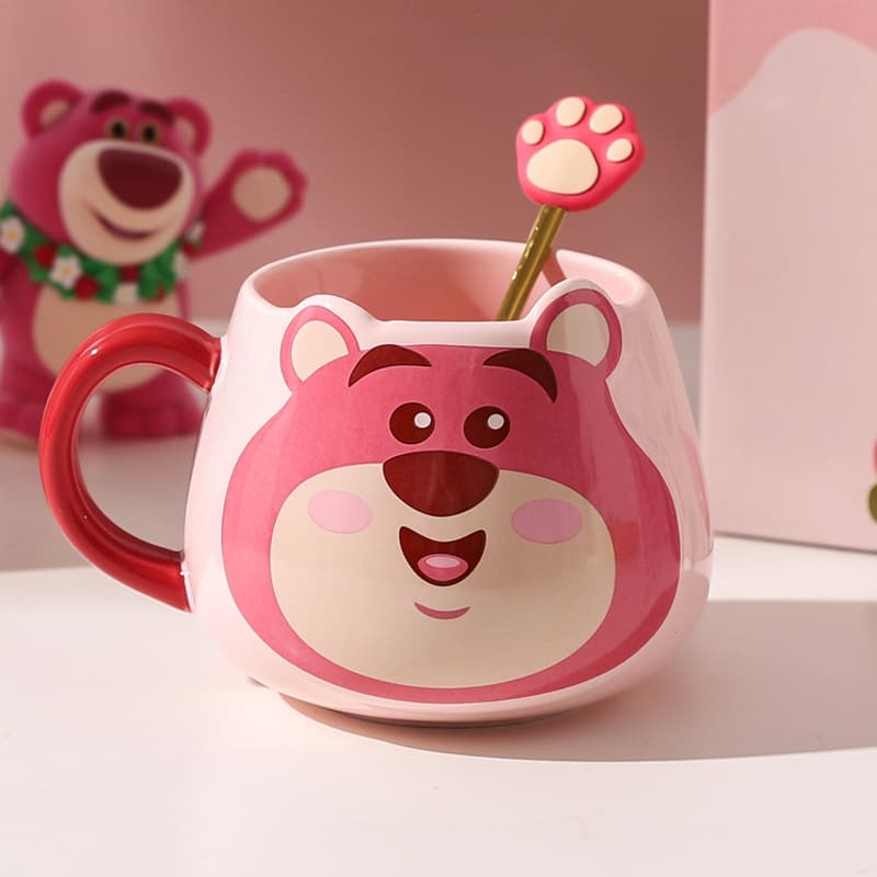 Strawberry Bear Ceramic Coffee Cup Cute Design Mug Gift Set Couple Ceramic Water Cup Birthday Gift