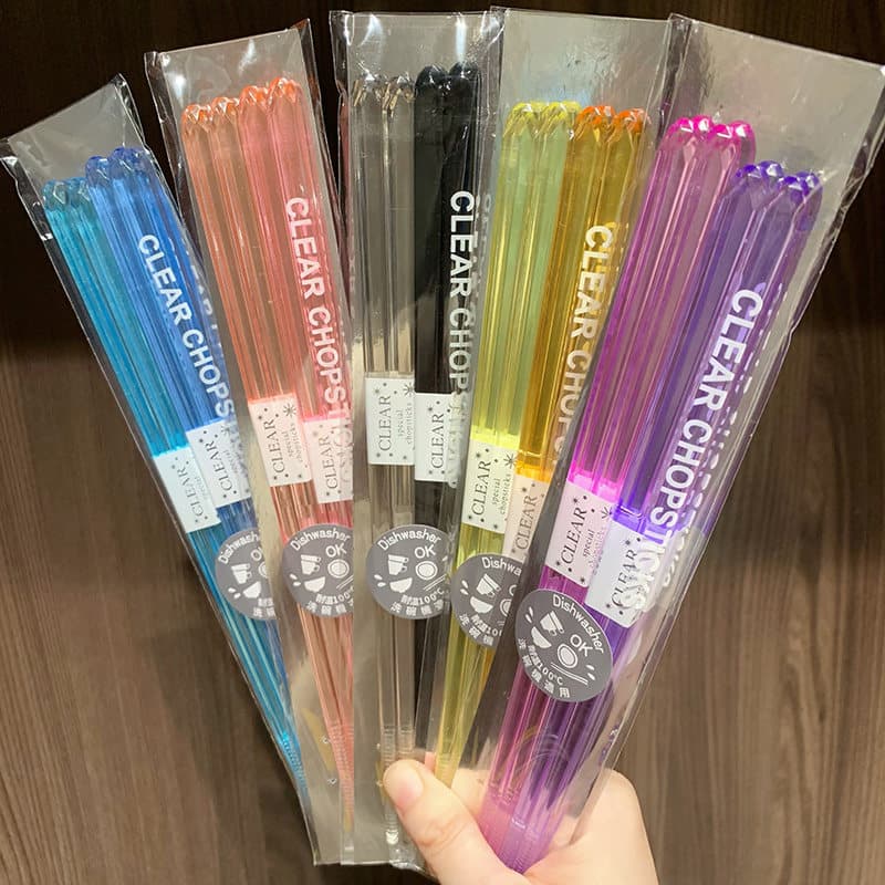 Chongchong Same Style Rainbow Series Transparent Crystal Chopsticks High Appearance Home Use Separate Serving Chopsticks Non-Slip Chopsticks Not Heat Resistant