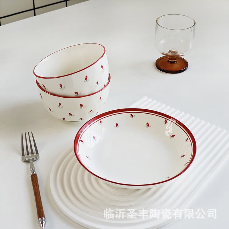 Small wholesale ceramic household underglaze color high-value bowls and plates tableware sets ceramic bowls and dishes sets household dishes