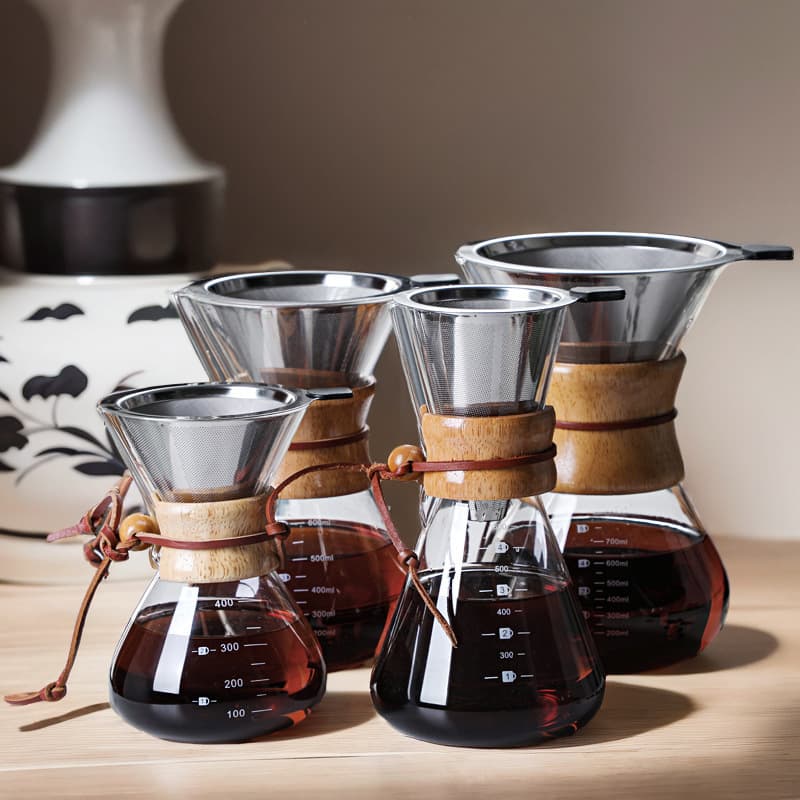 Glass Coffee Filter Carafe with Filter Screen Pour Over Coffee Maker Set Stainless Steel Cold Brew with Lid