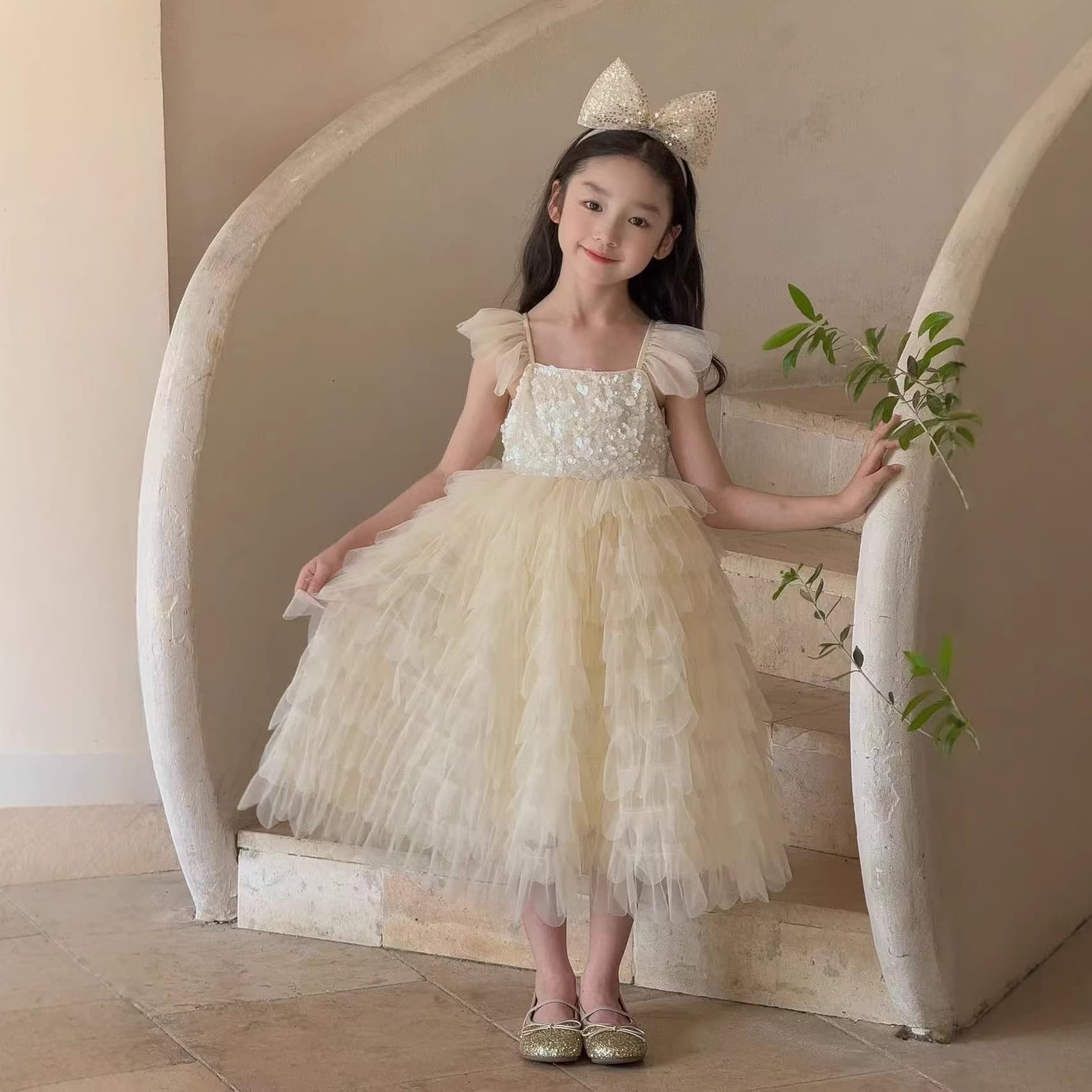 YYBR Girls Princess Dress for Studio Photography, Birthday Banquet, Flower Girl Sweet Wedding Dress, Children's Performance Gown