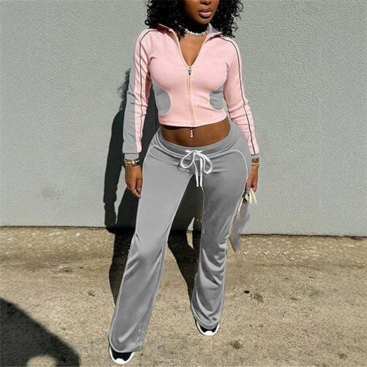 Factory Direct Women's Color Block Sports Set, European and American Casual Style Women's Set