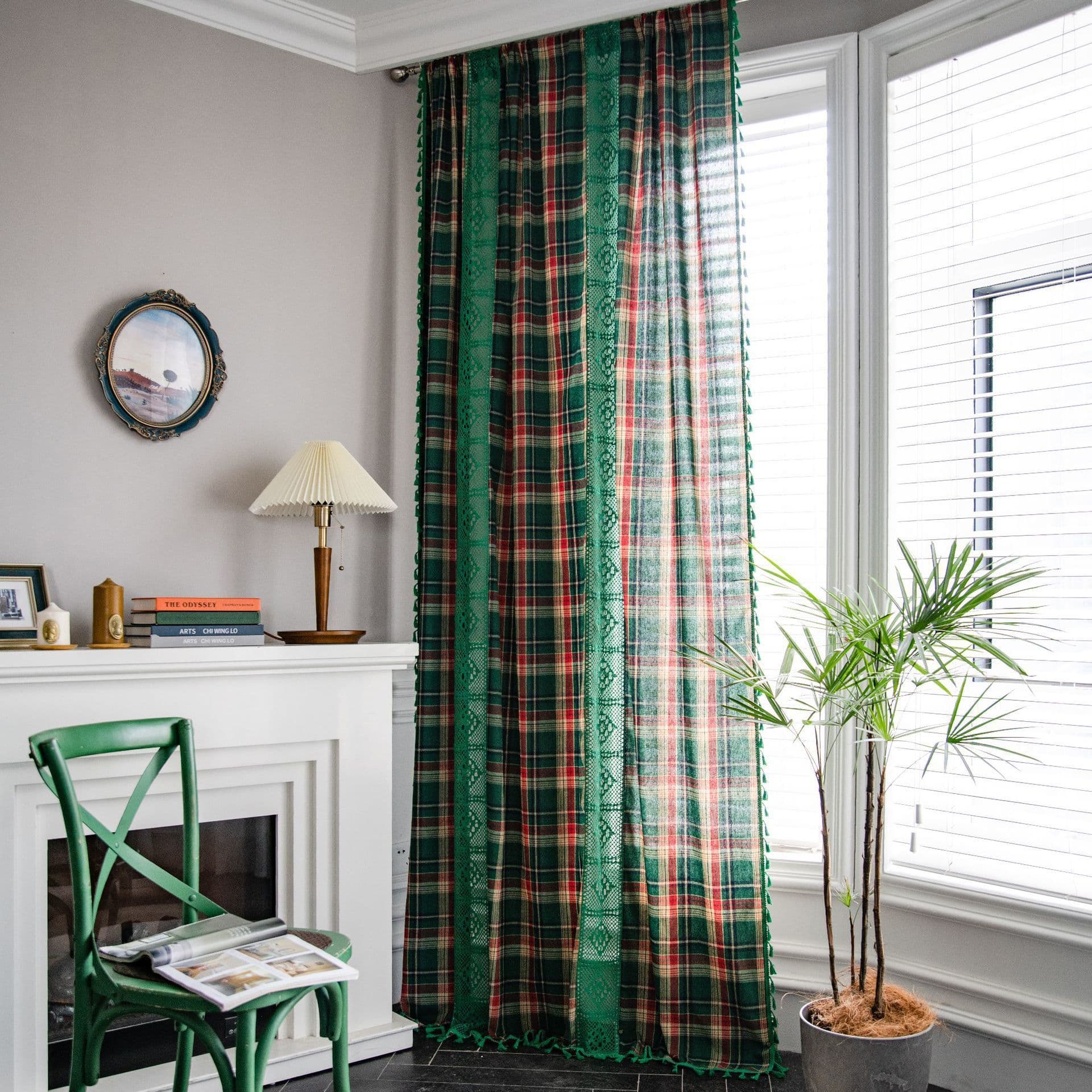 Classic Green Plaid American Semi-Blackout Curtains - Versatile Factory Direct Wholesale for Living Room, Bedroom, and Bay Windows