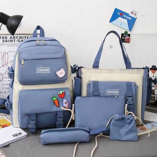 New Simple Backpack for Women, Korean Style Large Capacity Middle School Student Backpack, 5-Piece Set Multifunctional Handbag Tutoring Bag