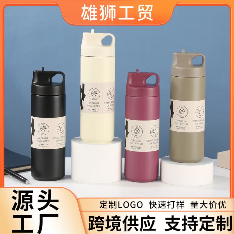 Japanese 304 Stainless Steel Insulated Water Bottle Large Capacity Straw Lid Sports Water Bottle Simple Portable Water Bottle