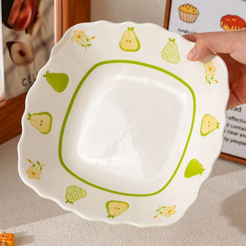 Green Pear Whisper Ceramic Under-glaze 8-inch Square Plate Home New Style Simple Fresh Dish Salad Plate