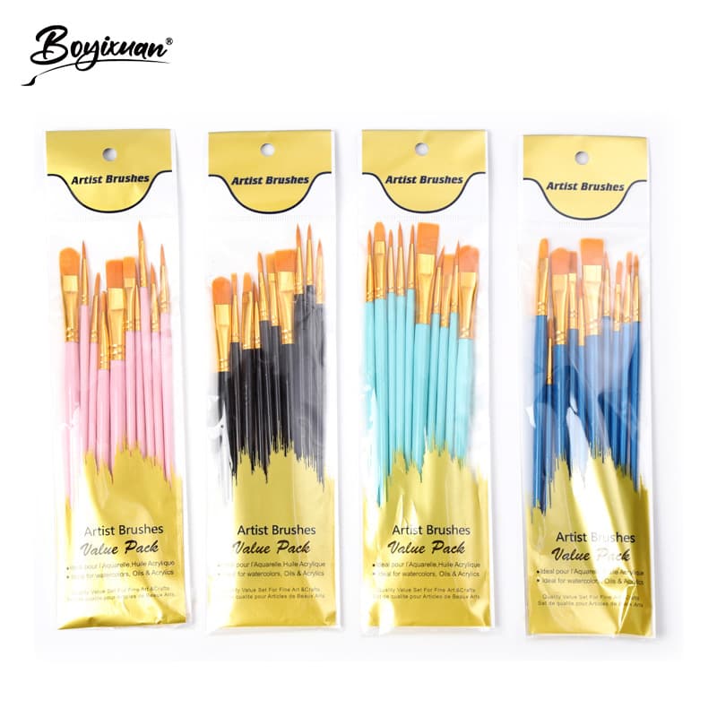 Cross-border Amazon Supply 10 Plastic Long Handle Children's DIY Gouache Acrylic Oil Painting Art Brushes
