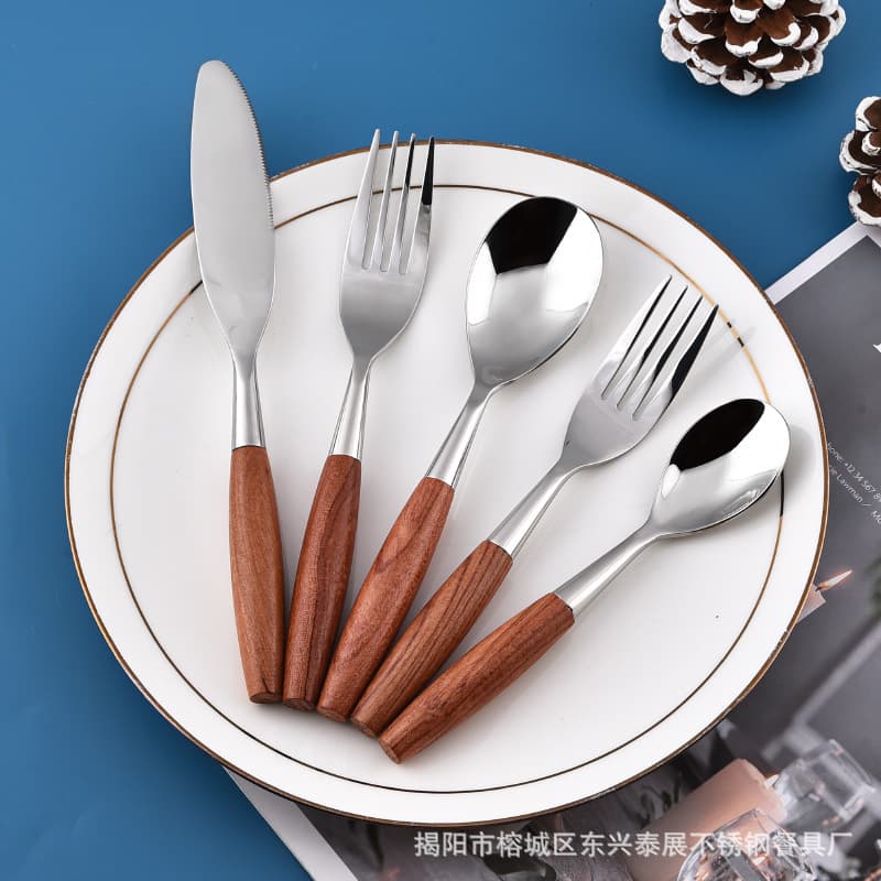 Creative 304 Stainless Steel Knife and Fork, Rosewood Knife Fork Spoon, Hotel Gift Tableware, Kitchen Utensils