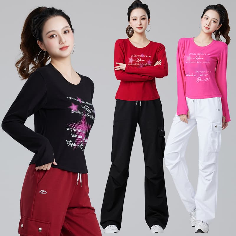 Square dance costume, American retro style, ghost step dance long-sleeved top, cargo pants, women's cotton dance performance costume