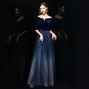 Velvet Banquet Evening Dress 2026 New Queen Style Long Elegant Chorus Host Solo Performance Gown