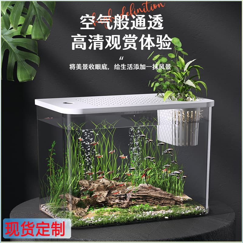 2024 plastic fish tank with cover HD transparent aquarium goldfish tank turtle breeding tank desktop small aquatic plant tank