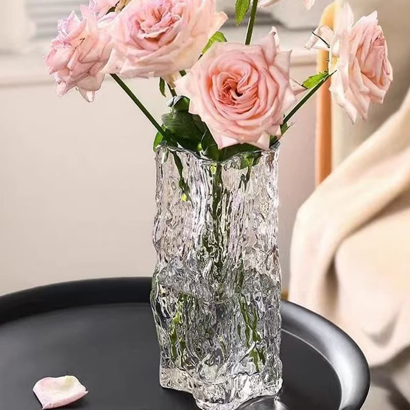 Irregular Glacier Glass Vase Living Room Decoration Ins Style Home Dining Table Vase Transparent Hydroponic Flower Vessel