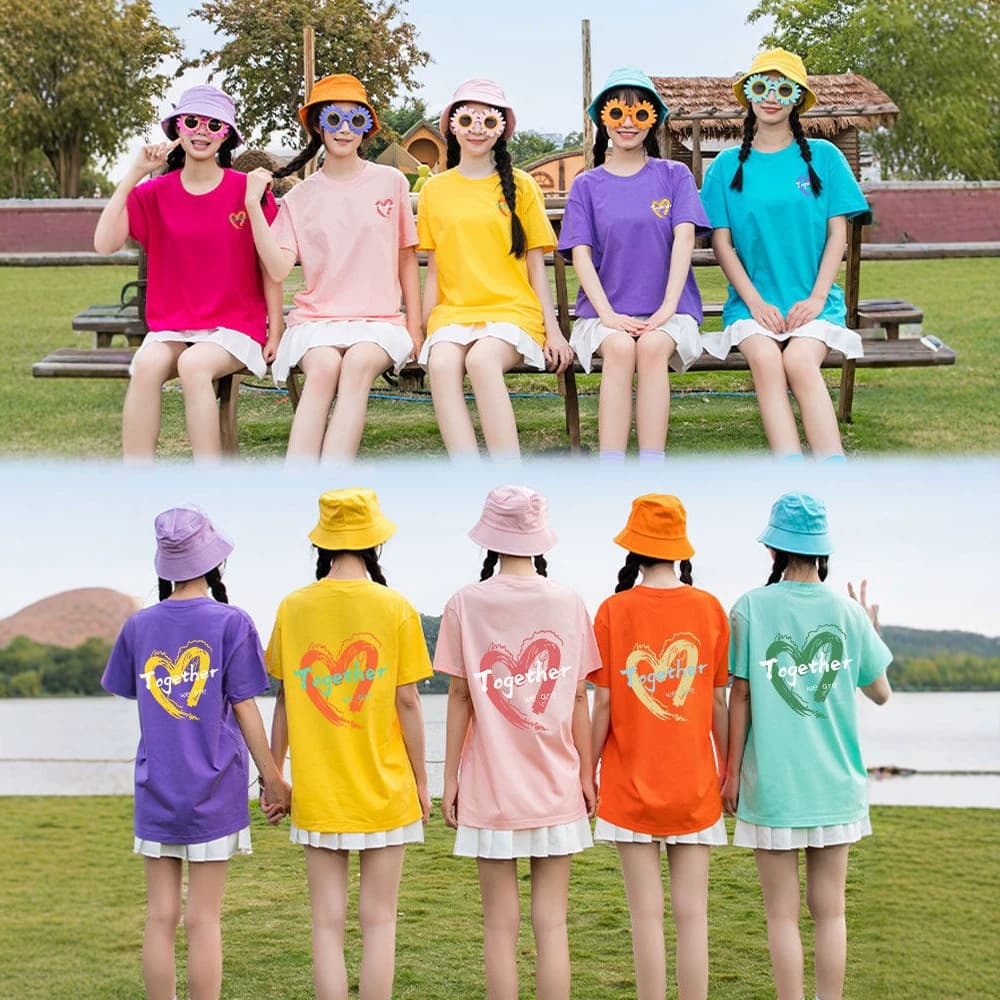 Colorful Dopamine Bestie Outfit Cotton T-Shirt Short Sleeve Travel Sister Set Group Party Wear DIY Print Pattern