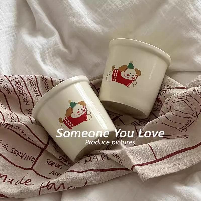 Ins style Christmas puppy mug couple cup hand held coffee cup casual juice cup girl Christmas