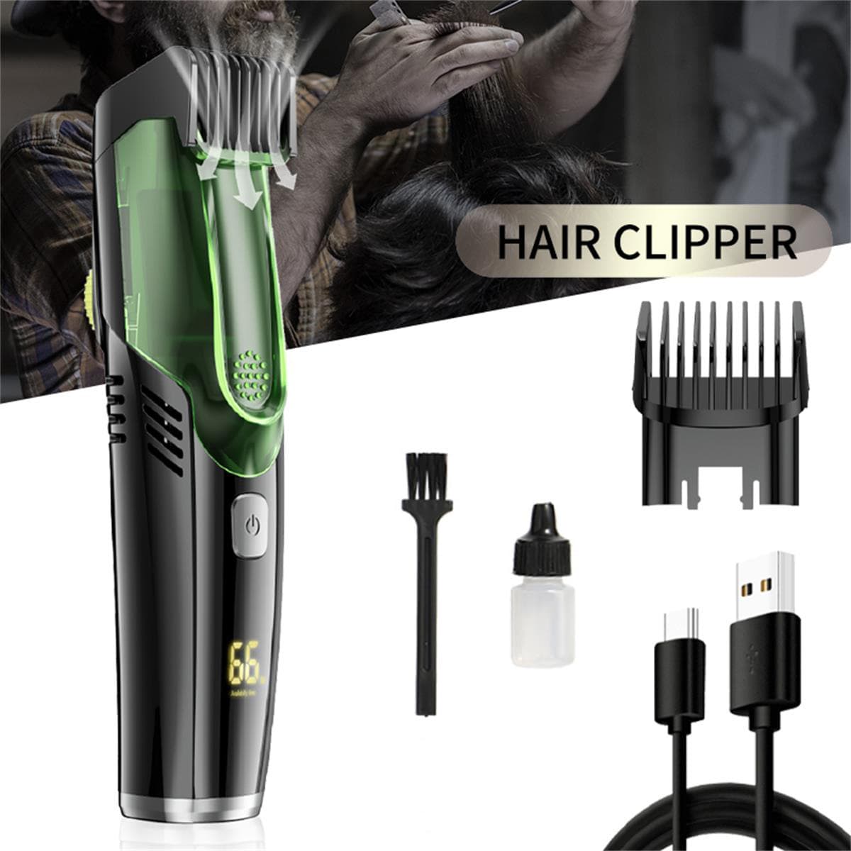 Cross-border Automatic Hair Suction Hair Clipper LCD Digital Display Electric Hair Trimmer Low Noise Waterproof One Piece Drop Shipping