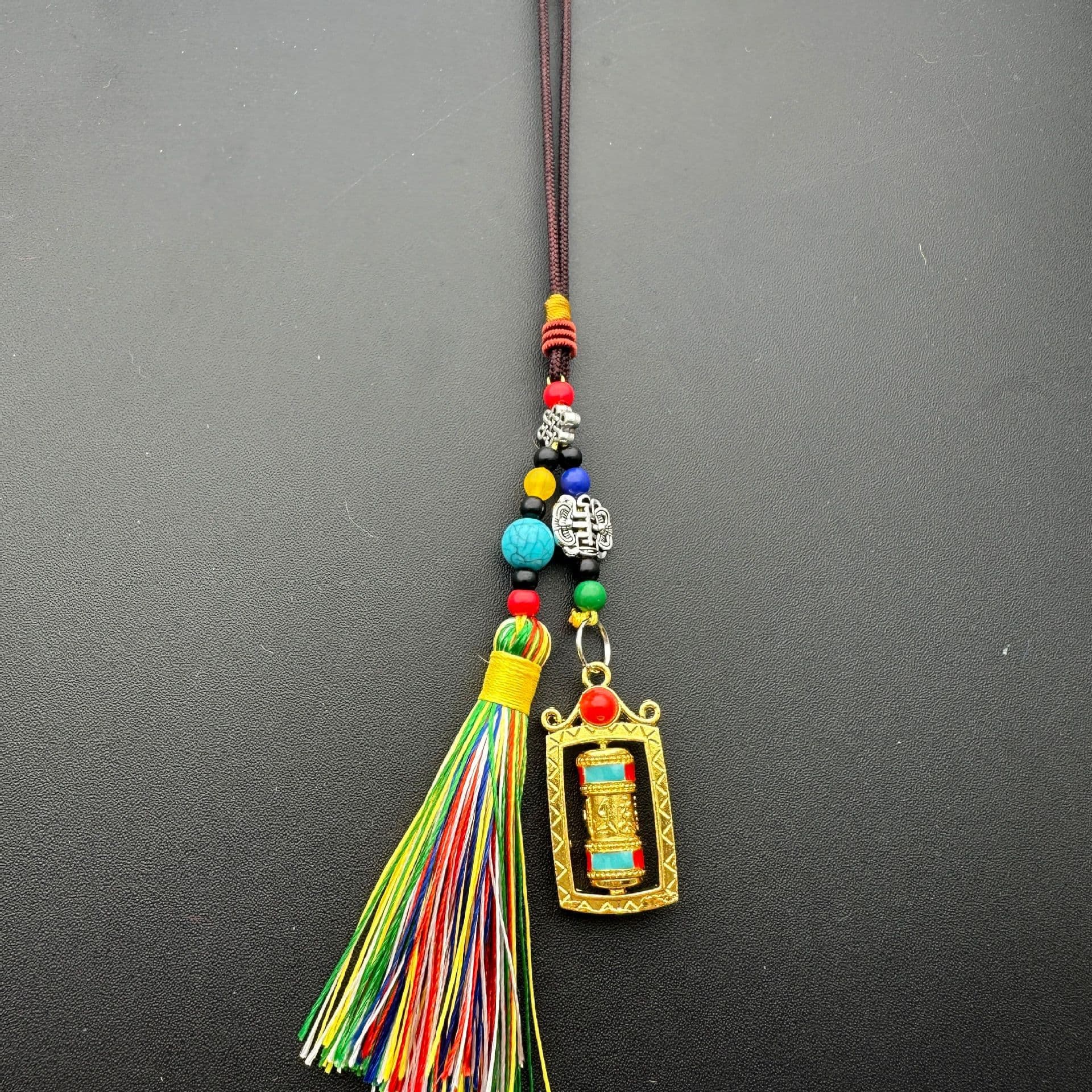 Esoteric Tibetan Vajra with Six-Syllable Mantra Prayer Wheel Tassel Waist Plaque, Bag and Car Hanger, Vehicle Spinning Wheel