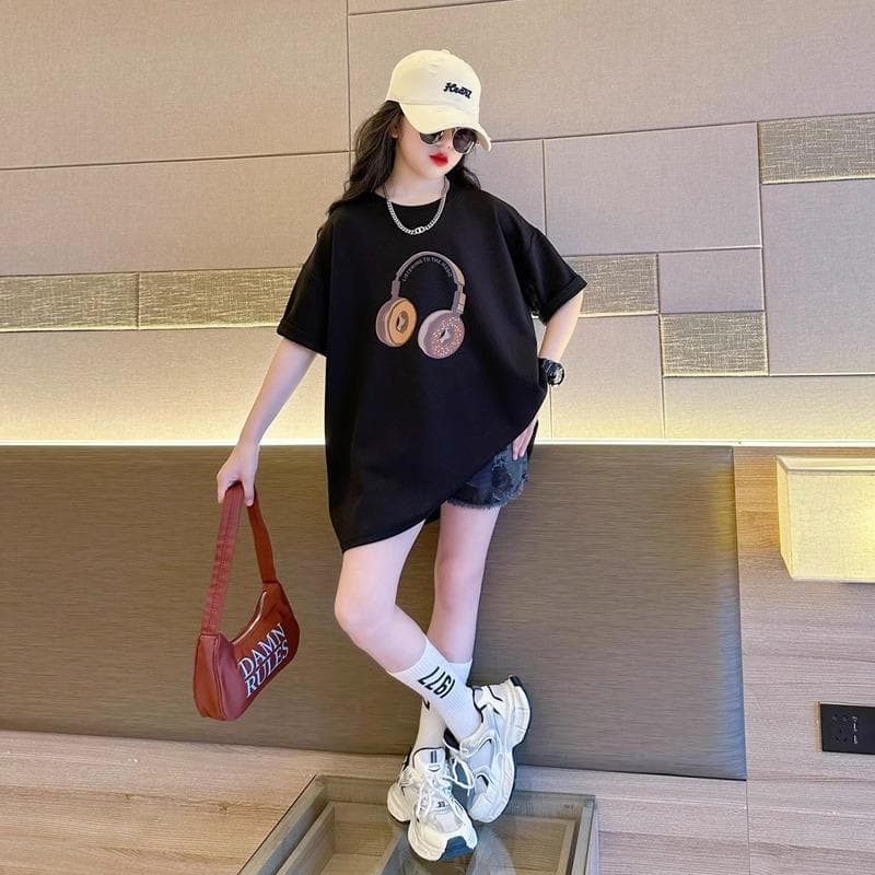 Trendy Cotton Summer Top Short Sleeve Half Sleeve Children's T-Shirt for Girls Fashionable Kids Clothing Mid-to-Big Children