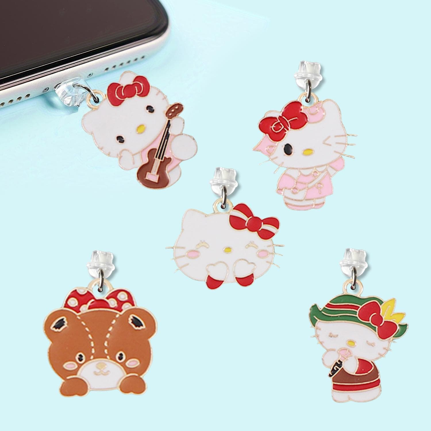 Amazon Cartoon Hello Kitty Bear Oil Drop Alloy Phone Dust Plug AliExpress Personalized Fashion Pendant PVC