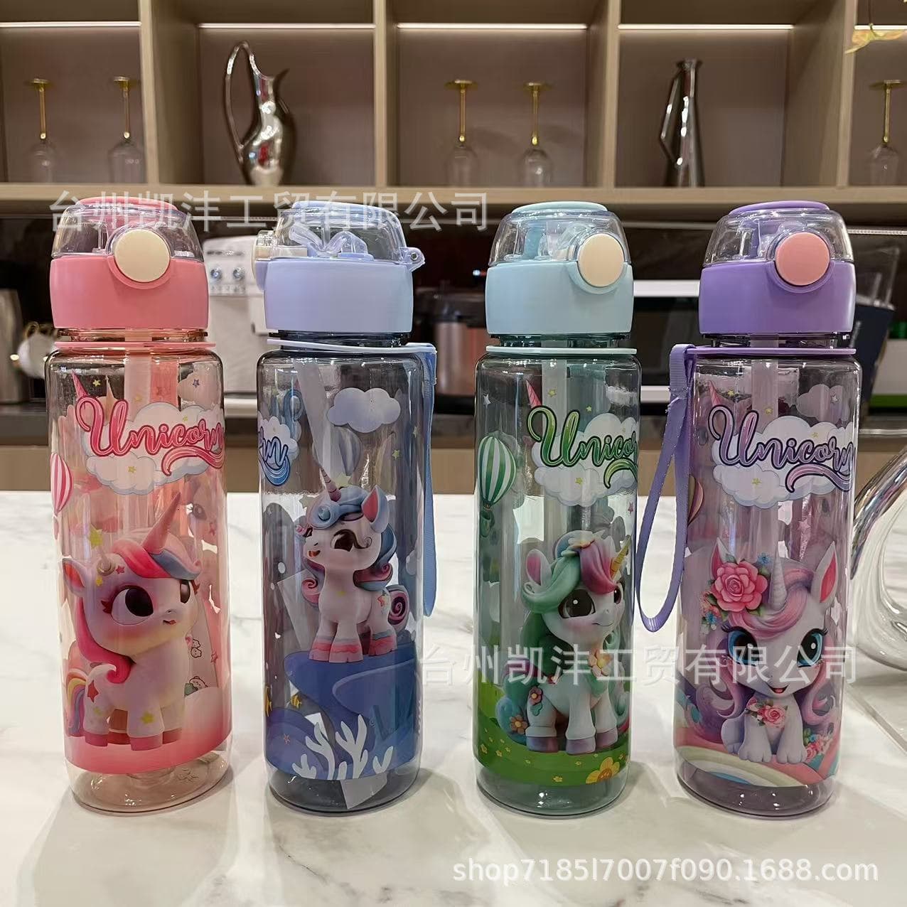 TEMU/SHEIN popular cartoon transparent unicorn pattern straw cup portable rope student adult water cup