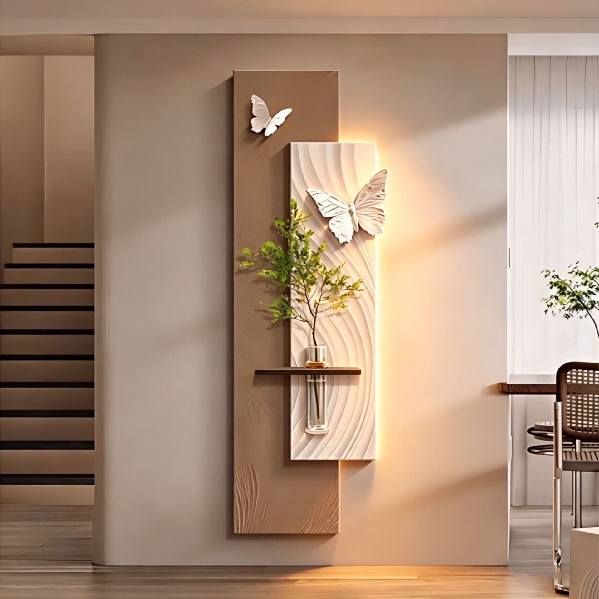 Light Luxury Minimalist Entryway Painting 3D Sandstone Decorative Art Hydroponic Green Plant High-End Mural Corridor Night Light Painting