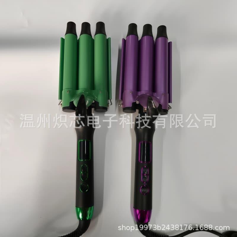 Cross-border Hot Selling LCD Hair Curler Electric Curling Iron Large Curl Wave Egg Roll Three-Barrel Curling Wand