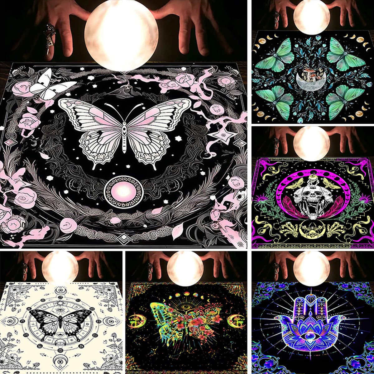 Tarot Tablecloth Sun Butterfly Flower Velvet Square Cloth Pad Lunar Phase Decoration Beautify Nordic Abstract Pattern Tablecloth